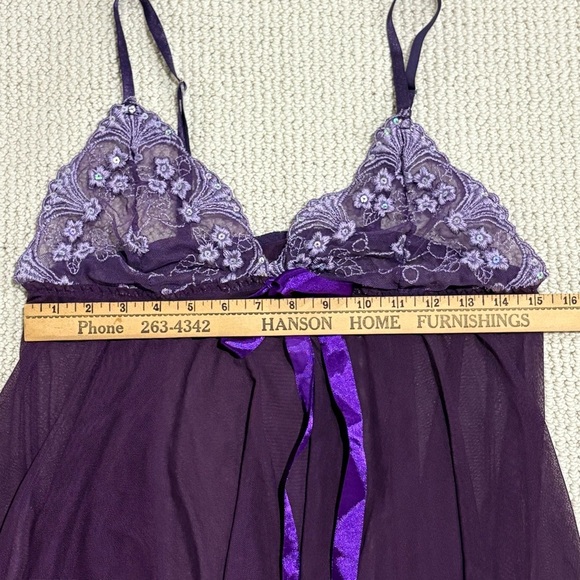 Womens 2XL Sheer Mesh Babydoll Mini Slip Dress Sequins Embroidery Purple Sexy - Picture 3 of 9